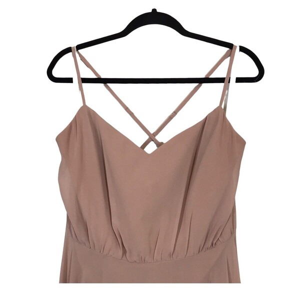 REVELRY Chiffon Pleated Sleeveless V-neck Cross Strappy Back Gown Dress Size 14 - Picture 3 of 12